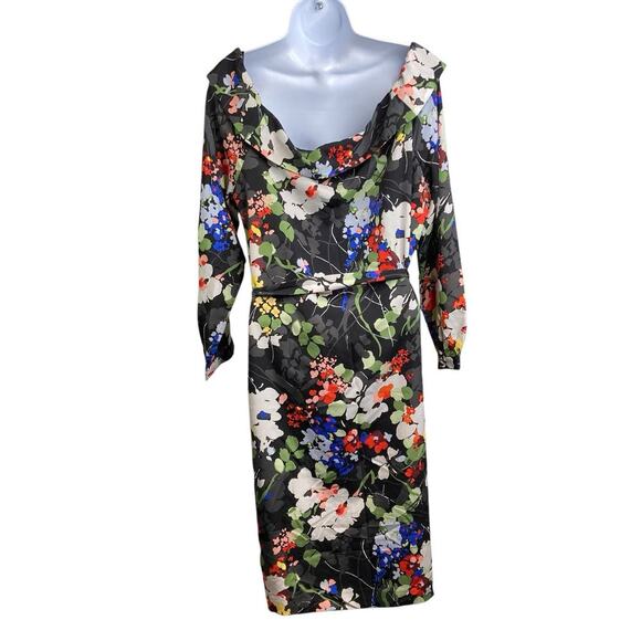 Banana Republic Dark Floral Off Shoulder Dress Size L Tall Moto‎ Boho Flowy - Picture 2 of 14